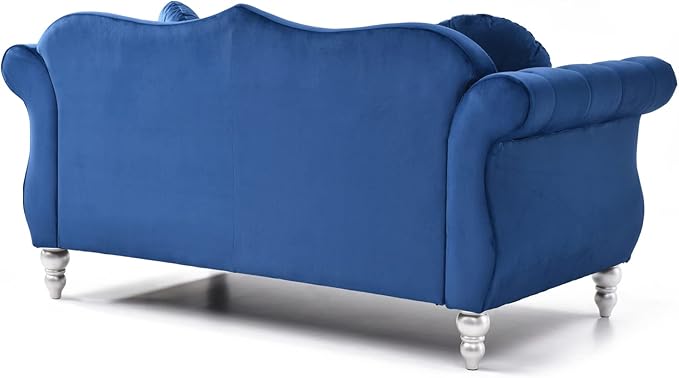Velvet Loveseat 68 Wide Dark Gray - Hollywood Regency Style Sofa Navy Blue