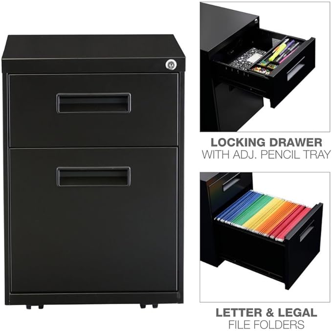 Alera ALE Two-Drawer Metal Pedestal File 14 7/8w x 19 1/8d x 21 5/8h Black