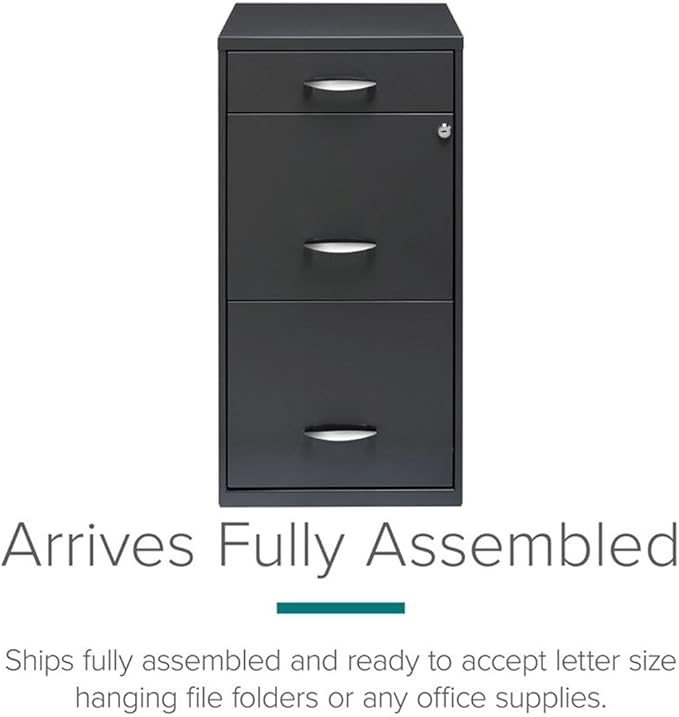 Scranton &amp Co 3-Drawer Metal Filing Cabinet 27.32 H x 14.25 W x 18.00 D Charcoal Finish Lockable Lateral File Cabinet for Home or Office Organization Letter Size Hanging File Storage