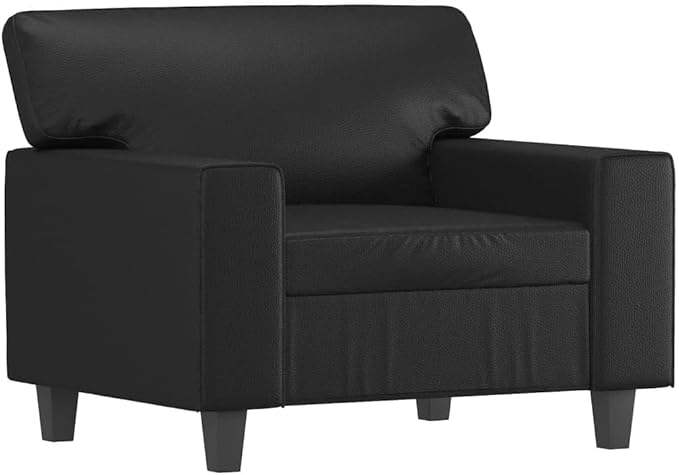 Modern Sofa Chair with Footstool Accent Chair with Ottoman Faux Leather Sofa Chairs Reading Chair for Living RoomChair for Bedroom Black 23.6 Faux Leather -20