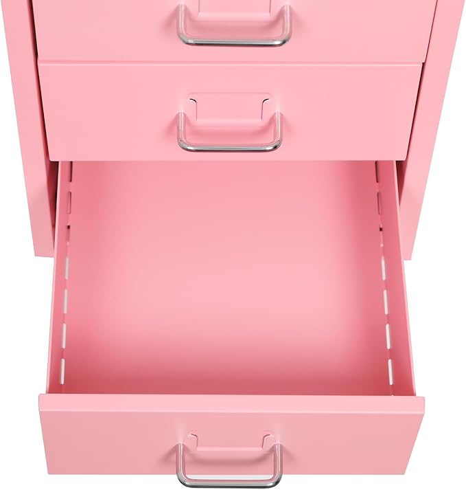 6 Drawers Mobile File Cabinet Rolling Vertical Filing Cabinet Under Desk Storage Organization 16 D x 11 W x 27 H (Pink)