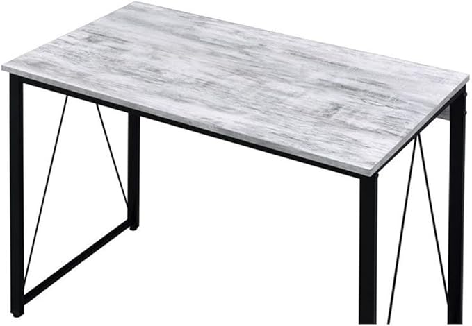 BOWERY HILL Wooden Writing Desk 35 W x 18 D x 28 H Antique White and Black Finish Rectangle Top with Metal Sled Base Rustic Industrial Style Home Office Workspace Furniture