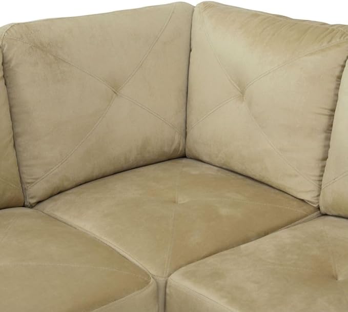 Beige L-Shaped 3-Piece Microfiber Sofa with Storage Ottoman Set Sectional Couch Sofa Set for Living Room Office Small Space