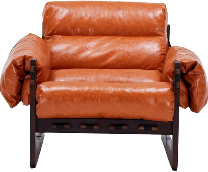 GDFStudio Aogex Accent Chair Leather Club Chair Oil Waxed Leather Lounge Sofa Armchair with Removable Pillow Comfort Chaise Lounge Single Reading Sofa for Living Room Bedroom Home Retro Orange