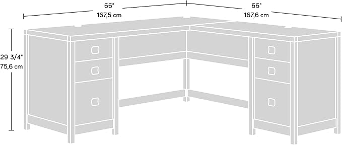 Sauder Cannery Bridge L-Shaped Desk with 6 Storage Drawers Sindoori Mango Finish