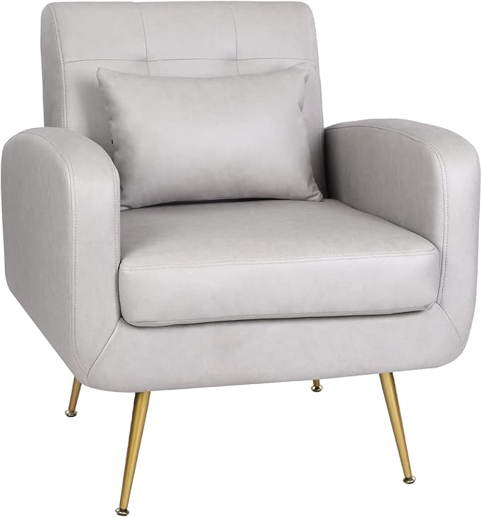 Vanbow.Technology Cloth Simple and Fashionable Metal Foot Single Back Chair Suitable for Bedroom Living Room and Office(Light Grey+Technology Cloth)