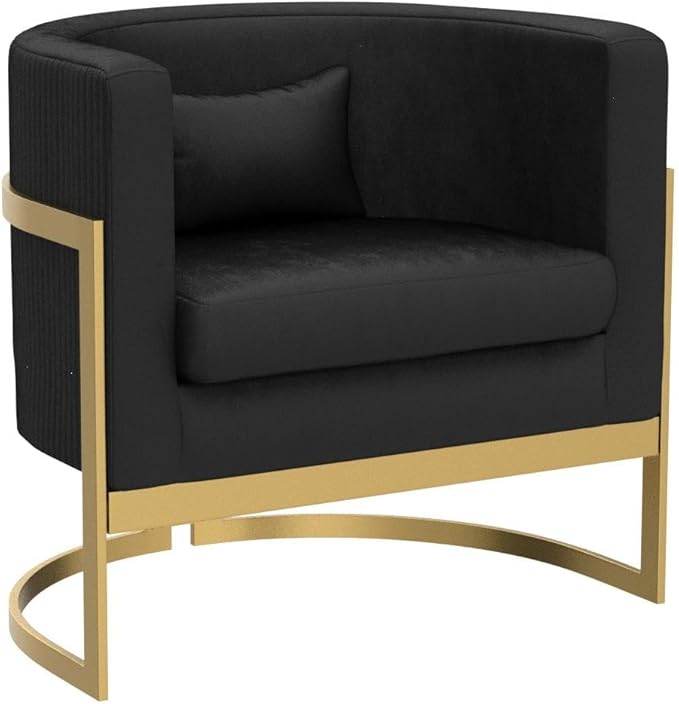 Alunaune Upholstered Velvet Accent Chair Barrel Chair Modern Armchair Living Room Lounge Chairs Sofa Tub Bucket Club Chairs for Bedroom-Black