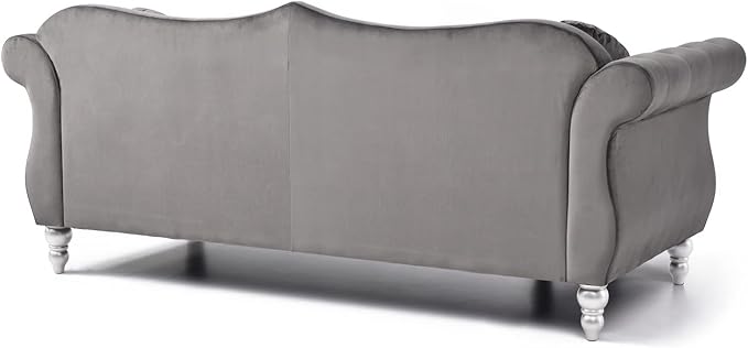 Maykoosh Velvet Sectional Sofa Tufted Living Room Couch Ruched Arm Style - 82 Wide Dark Gray