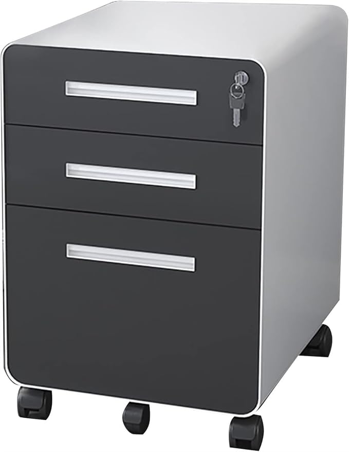 Filing Cabinet Lockable Suspended Storage Unit On Wheels - 3-Drawer Filing Cabinet Compatible with A4/FC Hanging Files (Color : White Size : 40x50x60cm)