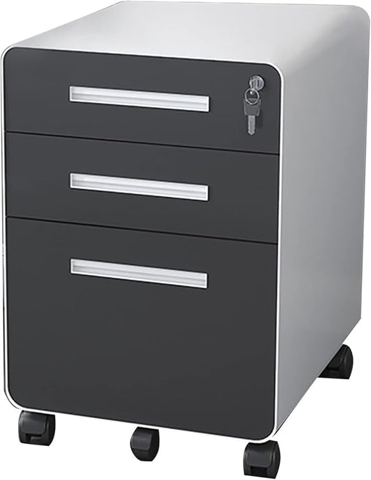 Filing Cabinet Lockable Suspended Storage Unit On Wheels - 3-Drawer Filing Cabinet Compatible with A4/FC Hanging Files (Color : White Size : 40x50x60cm)