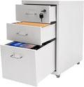 3 Drawer Metal Storage Cabinet Mobile File Cabinet with Lock Under Desk Office Storage Cabinet for Office &amp Home Fits Letter/Standard Sizes(White)