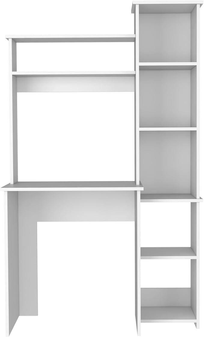 Penau Stylish Writing Desk with Two Shelves and Five Cubbies White Finish Durable Particle Board Compact Size for Home Office