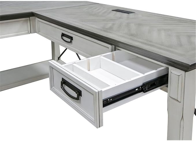 Martin Furniture Hartford Contemporary L-Shaped Wood Desk with 2 Utility Drawers Easy Assemble in Weathered White Finish
