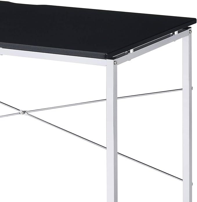 Black and Chrome Writing Work Study Desk with Sled Base Four-Tier Shelf Bookcase for Study and Home Office