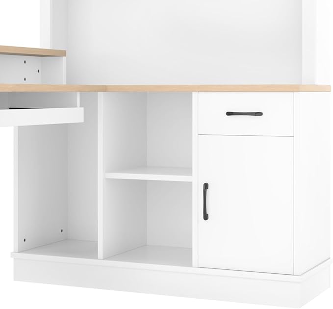 L-Shaped Home Office Desk with Storage Drawers Shelves and Cabinet Study Table Gaming Computer Desk with Keyboard Tray for Apartroom Living Room White