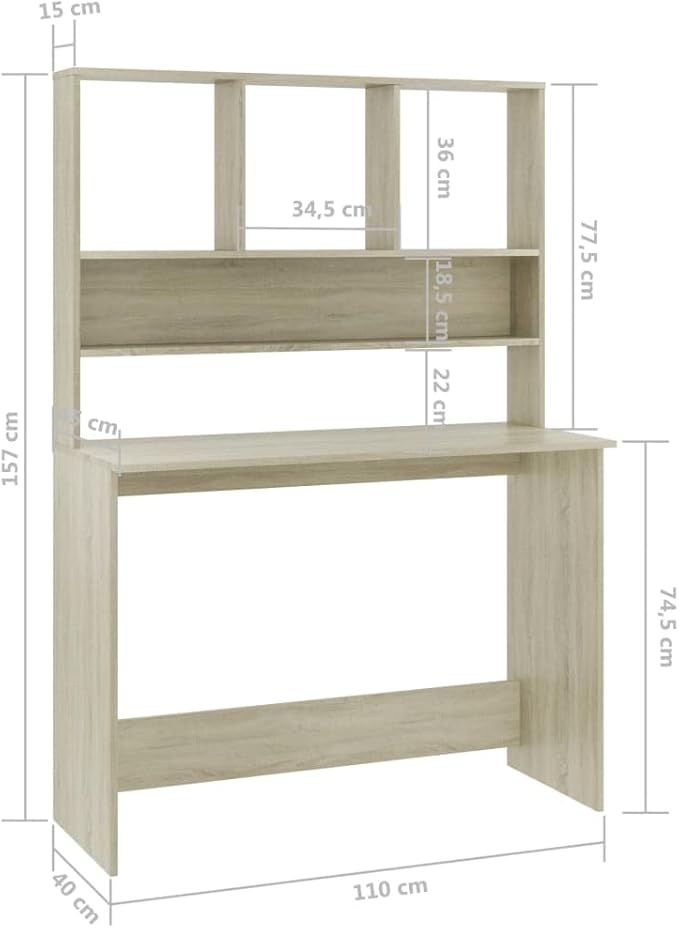 Small Computer DeskSchool Writing DeskHome Office DeskStudy DeskWork Home Office Desk for Small SpaceDesk with Shelves Sonoma Oak 43.3x17.7x61.8 Chipboard