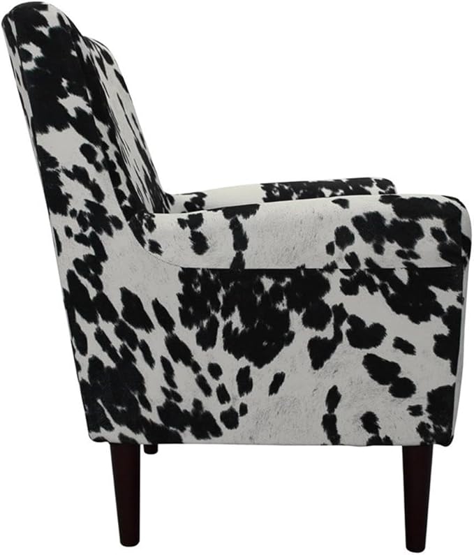 Pemberly Row Fabric Rolled Arm Lounge Chair Cowhide Black Upholstery 17.5 Seat Height Durable Construction Farmhouse or Modern Accent Chair for Living Room or Bedroom Use