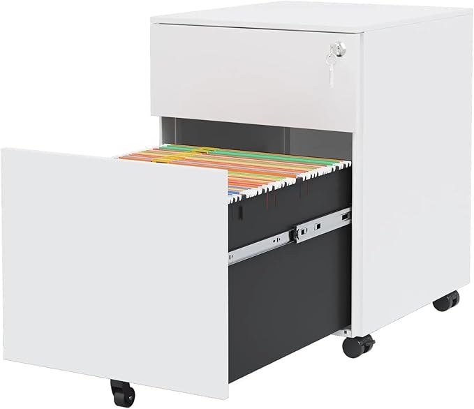 Mobile File Cabinet 2 Drawer Mobile File Cabinet with Lock Steel File Cabinet for Legal/Letter/A4/F4 Size Fully Assembled Except for Wheels