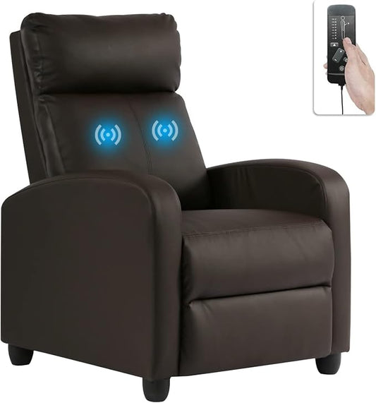 Electric Massage Chair Recliner Chair for Living Room Massage Recliner Adjustable Remote Controlled Leather Massage Chair Single Home Seating for Adults with Footrest Pockets (Brown)