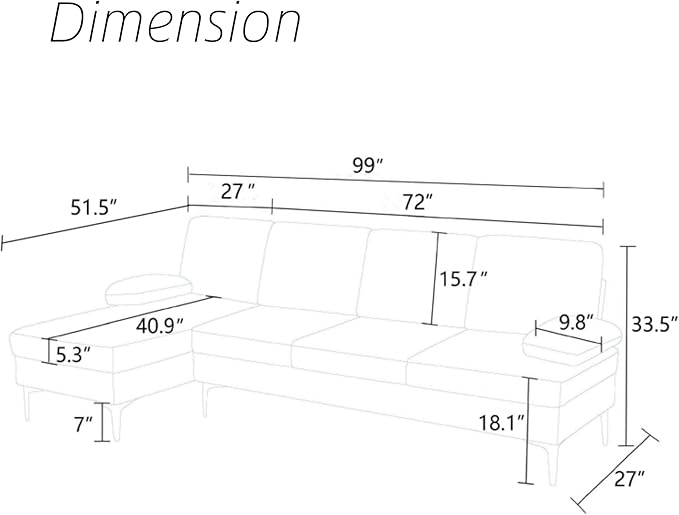 FONTOI L Shape Sofa with Chaise 4 Seat Living Room Sofa Set with Golden Wooden Leg Sectional Couch with Fluffy Fabric for Living Room Apartment Off-White