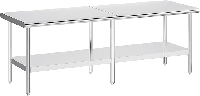 Jocisland 30 x 96 Stainless Steel Table for Prep &amp Work NSF Certified Adjustable Under Shelf and Feet for Commercial Kitchen Restaurant Hotel Garage