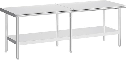 Jocisland 30 x 96 Stainless Steel Table for Prep &amp Work NSF Certified Adjustable Under Shelf and Feet for Commercial Kitchen Restaurant Hotel Garage