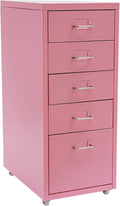 5 Drawer File Storage Cabinet 27 Inch Metal Freestanding Office File Cabinet Drawer Organizer with Wheels Mobile Vertical Storage Cabinet for Bedroom Living Room Office Study (Pink)