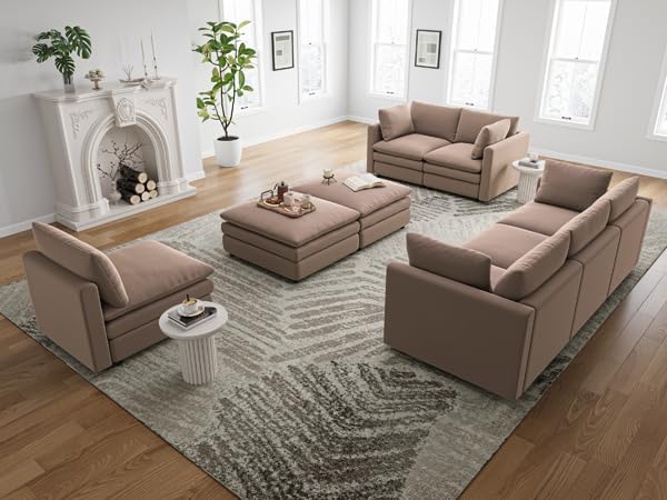 Sectional Couches for Living Room U Shaped Cloud Couch with Ottoman Deep Plush 5 Seats Sofa Modern Sofa for Apartment Brown