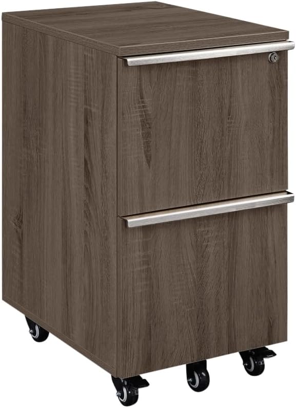 NBF District Two-Drawer Mobile Storage Pedestal with Locking File Drawers – Mobile File Cabinet with Brushed Nickel Pulls - Pedestal Office Filing Cabinet with Wheels (Stormy Gray)