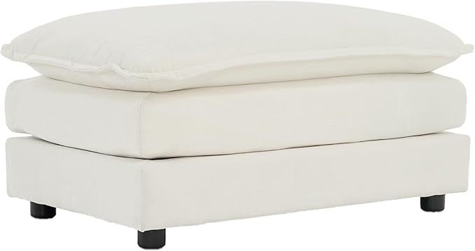 Soft Chenille Ottoman Footrest for Sectional Sofa - Comfortable Upholstered Seat Cushion White