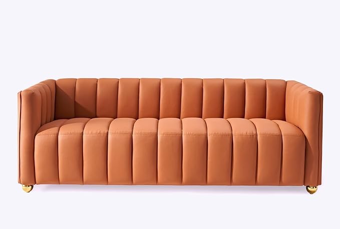Direct Glam Fabric Upholstered Solid Wood Frame 82.7 Art Deco Sofa for Living Room Office Sophisticated 3 Seater Couch Orange