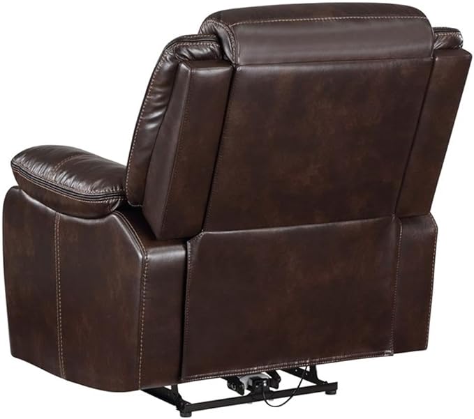 Pemberly Row Faux Leather Power Recliner Chair Dark Brown Upholstered USB Port 40.25 H x 39 W x 37 D Plush Cushions Modern Living Room or Den Seating Contour Tufting Comfortable Relaxation