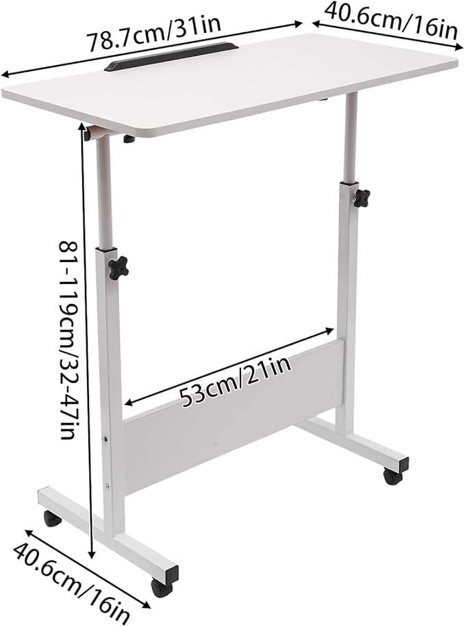 Adjustable Height Standing Desk Portable Laptop Desk on Wheels Rolling Computer Stand Mobile Small Standing Rolling Desk for Home Office 31 Lx16 W White