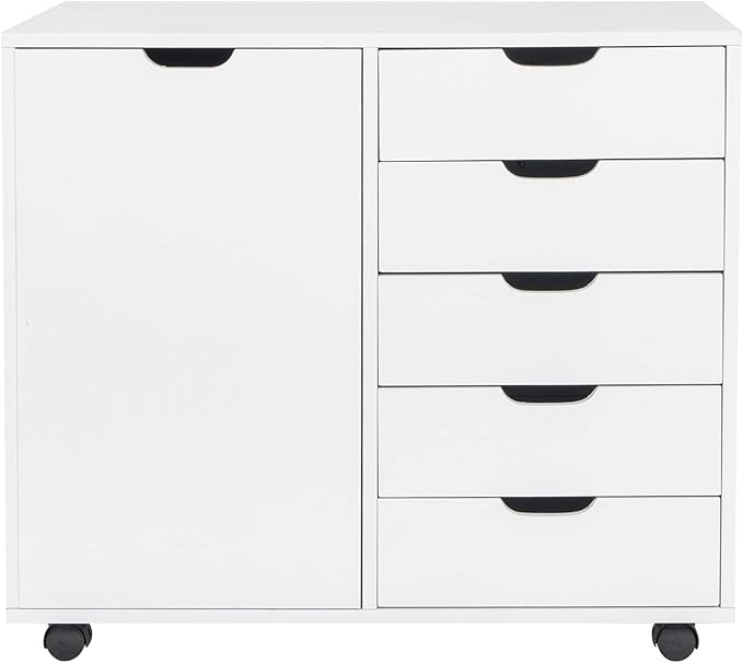 HASMI Filing Cabinet Wooden Filing Cabinet 78x40.5x68CM Single Door 5 Drawers MDF White Floor Locker Suitable for Office Home Use Storage Cabinet yuqing2022