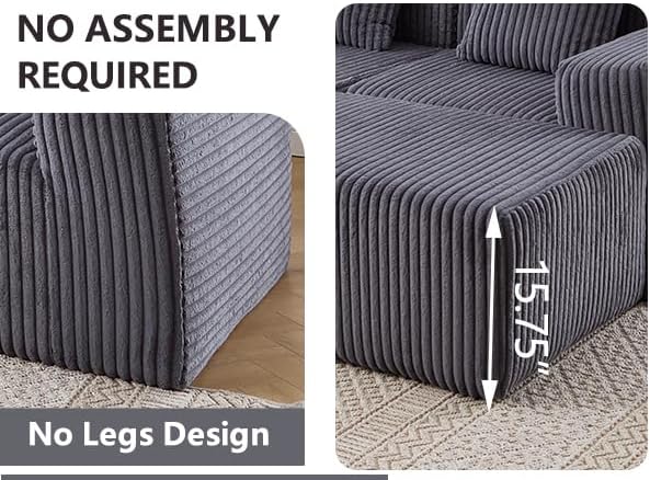 100.79 L-Shape Cloud Couch with Ottoman Upholstered Corduroy Modular Sectional Sofa Deep Seat Couch with Free Combination for Living Room &amp Bedroom No Assembly Required Dark Grey