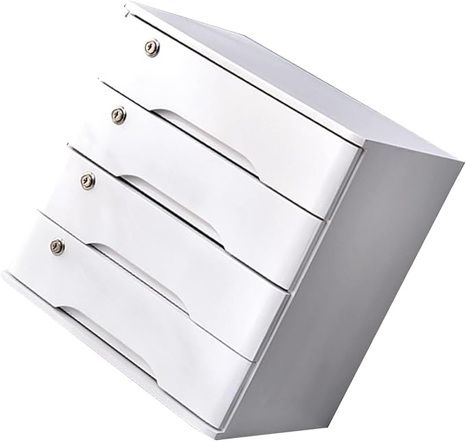 Solid Wood Desktop File Cabinet with Lockable Drawers 4 Floors Storage BoxWhite(White)
