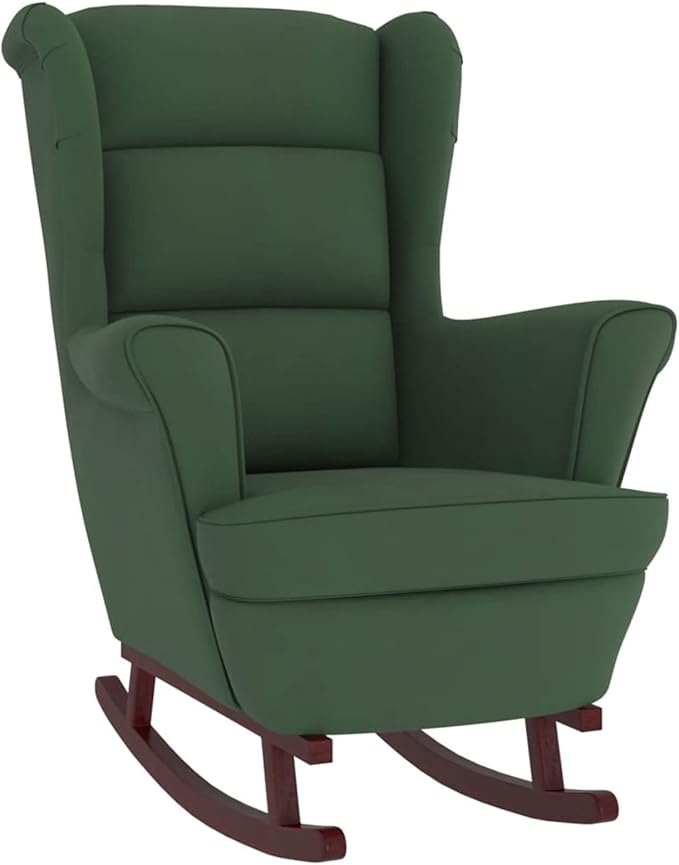 Rocking Chair Wooden Legs Rubber Velvet Dark Green Rocking Chair Living Room Chair Bedroom