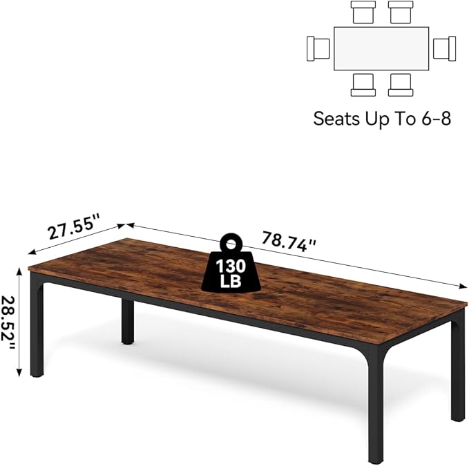 LITTLE TREE Two Person Desk 78.7 Inches Extra Long Computer Desk Wooden Large Office Desks with Strong Metal Legs Double Desk for 2 People Writing Study Table for Home Office Brown &amp Black