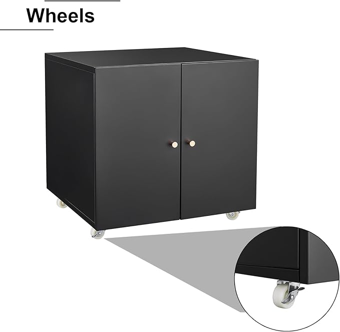 Mobile Lateral File Cabinet with Door Rolling Filing Cabinet Printer Stand with Storage Shelf Wheels Metal File Organizer for Home Office Small Spaces Tall Black