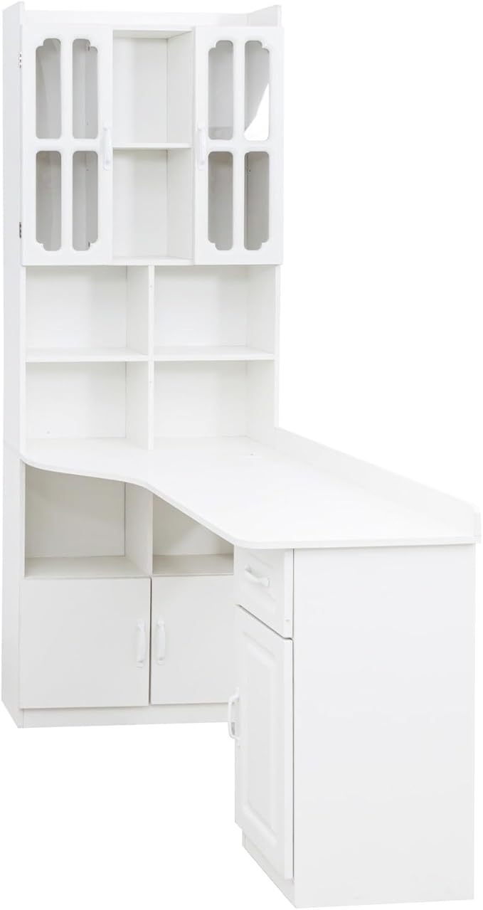 l Shaped Desk with Hutch &amp Drawers Small Corner Desks for Small Space Home Office Farmhouse Desk and Bookshelf Combo with Storage (White)