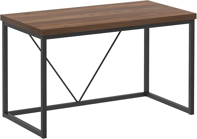 FOLUBAN Modern Office Desk Rustic Wood and Metal Computer Desks Industrial Study Writing Table Simple Work Gaming PC Desk for Bedroom Living Room Walnut 47 Inch