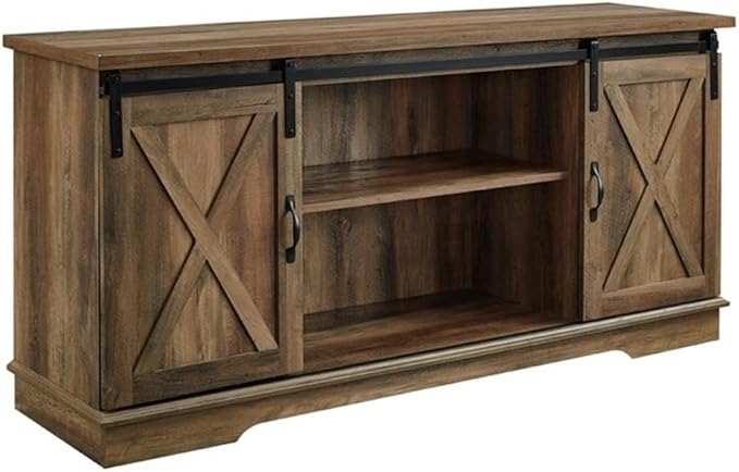 Walker Edison Richmond Modern Farmhouse Sliding Barn Door TV Stand for TVs up to 65 Inches 58 Inch Reclaimed Barnwood