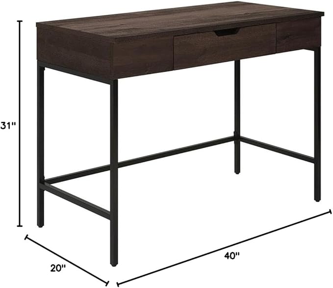 Pemberly Row Contemporary Sit-to-Stand Desk 40 W x 20 D x 31 H Ozark Ash Engineered Wood Adjustable Height Patent Pending Lift Mechanism Drawer and Storage Modern Steel Frame Home Office