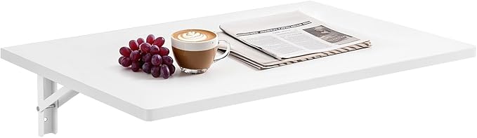 VEVOR Wall Mounted Folding Table 39.4 x 19.7 inches Wall Mount Table Floating Desk with Iron Bracket for Small Spaces Home Office Dining Laundry Room Kitchen Bar White