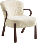 Modway Arden Faux Shearling Upholstered Accent Armchair in Ecru – Mid-Century Modern Fuzzy Lounge Chair with Curved Wood Frame