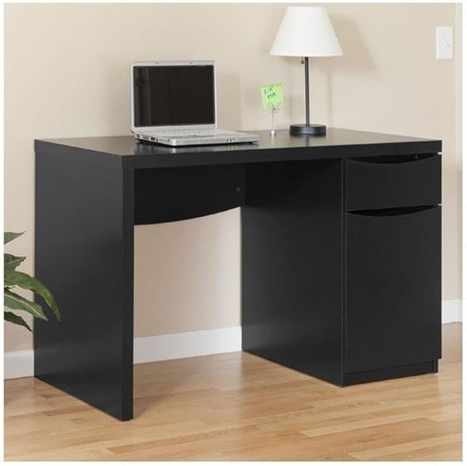 Atlin Designs Traditional Computer Desk Classic Black Finish Compact Design with Box Drawer and Closed Cabinet Adjustable Shelf Sturdy Home Office Desk for Small Spaces