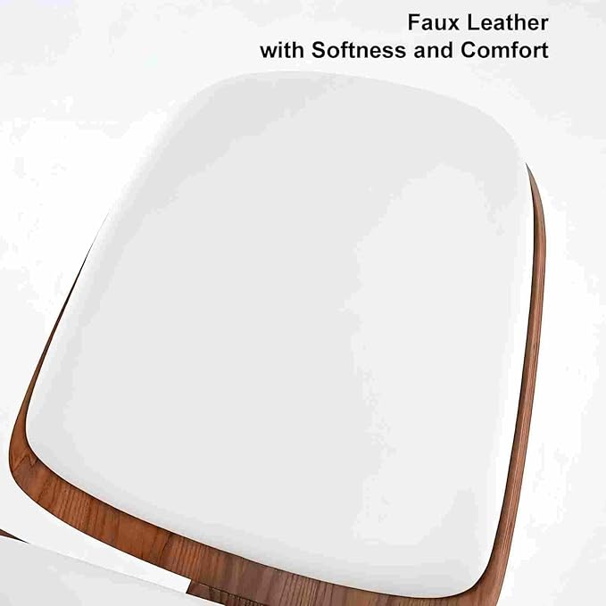 homary Leather Walnut Tripod Accent Chair High Back Lounge Chair with Soft Faux Leather Seat Sturdy Wood Frame for Living Room Bedroom (Black) (White)