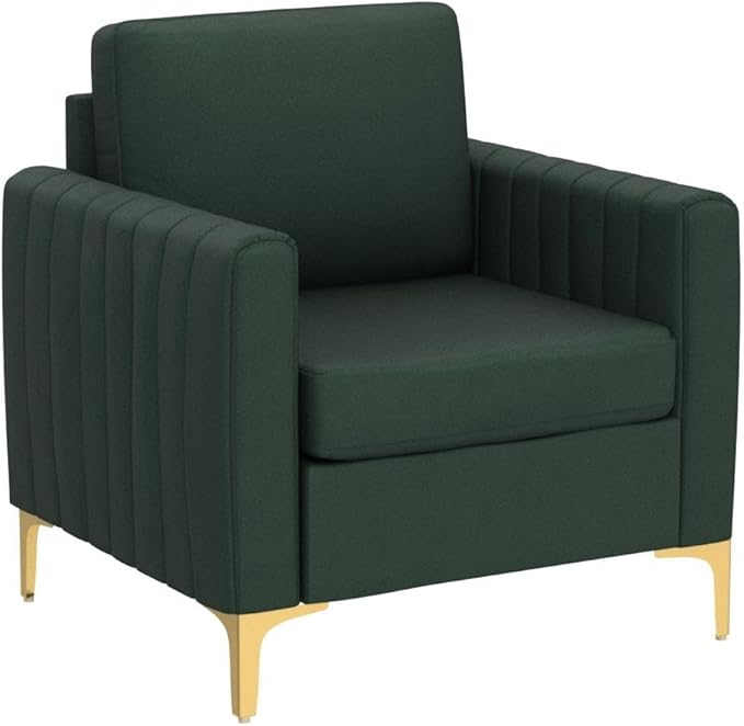 HULALA HOME Velvet Accent Club Chair Modern Velvet Armchair Upholstered Accent Sofa Chair with Gold Metal Legs Mid-Century Barrel Leisure Comfy Reading Armchair Grey