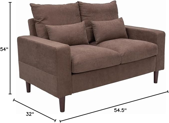 Panana Sectional Sofa Couch Loveseat Modern Linen Love Seater Home Furniture with Wooden Legs for Small Space Living Room 54.5'' W (Brown 2 Seater Sofa Only)