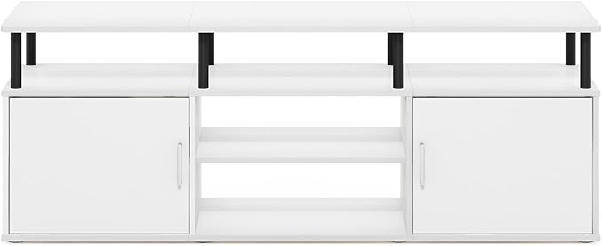 Furinno Jensen Entertainment Center Stand for TV up to 70 Inch Plastic Pole Solid White/Black